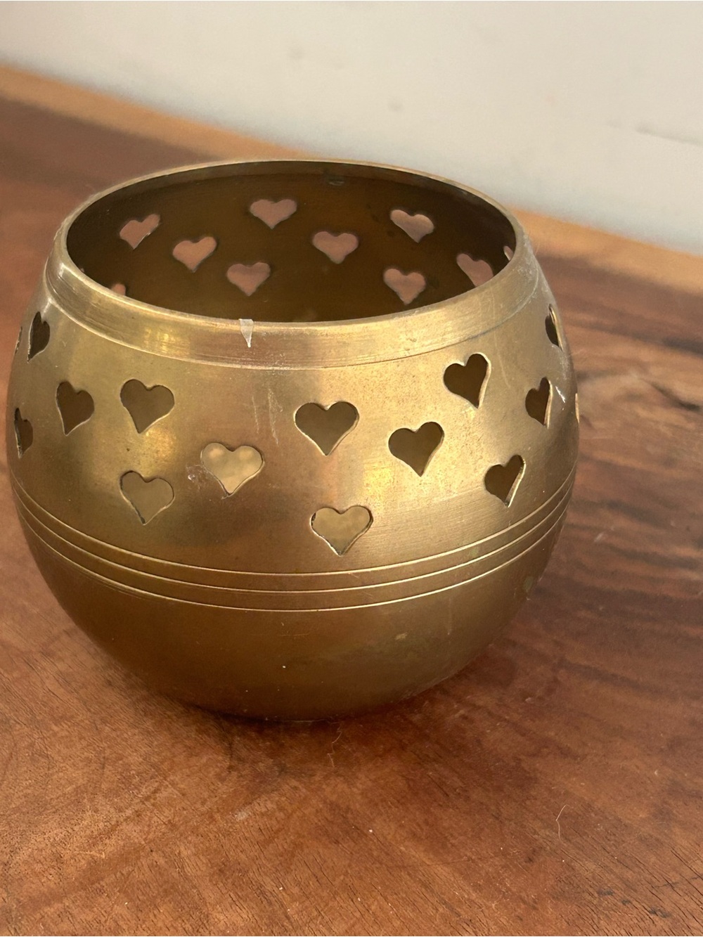 Solid Brass Hearts Votive Round Tea Light Candle Holders Globe Vintage